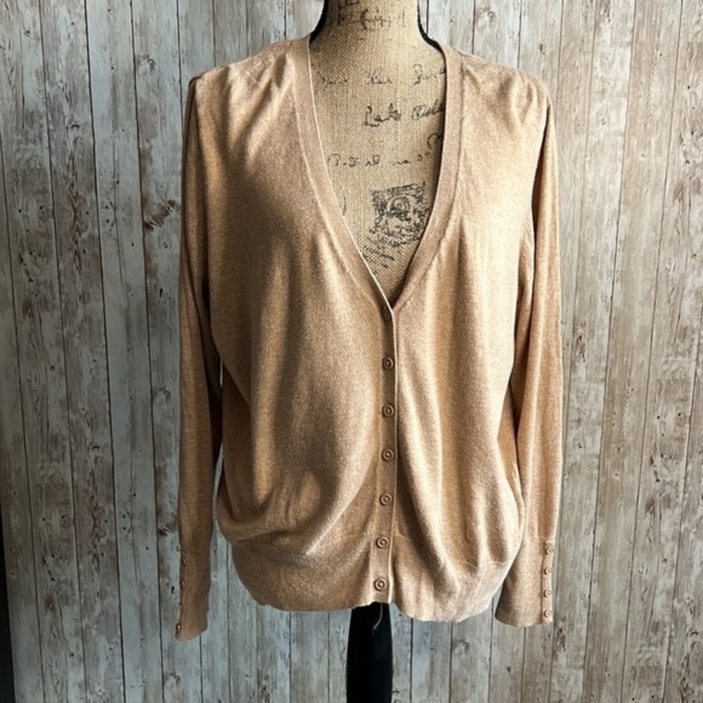 Worthington Tan Deep V-Neck Cardigan